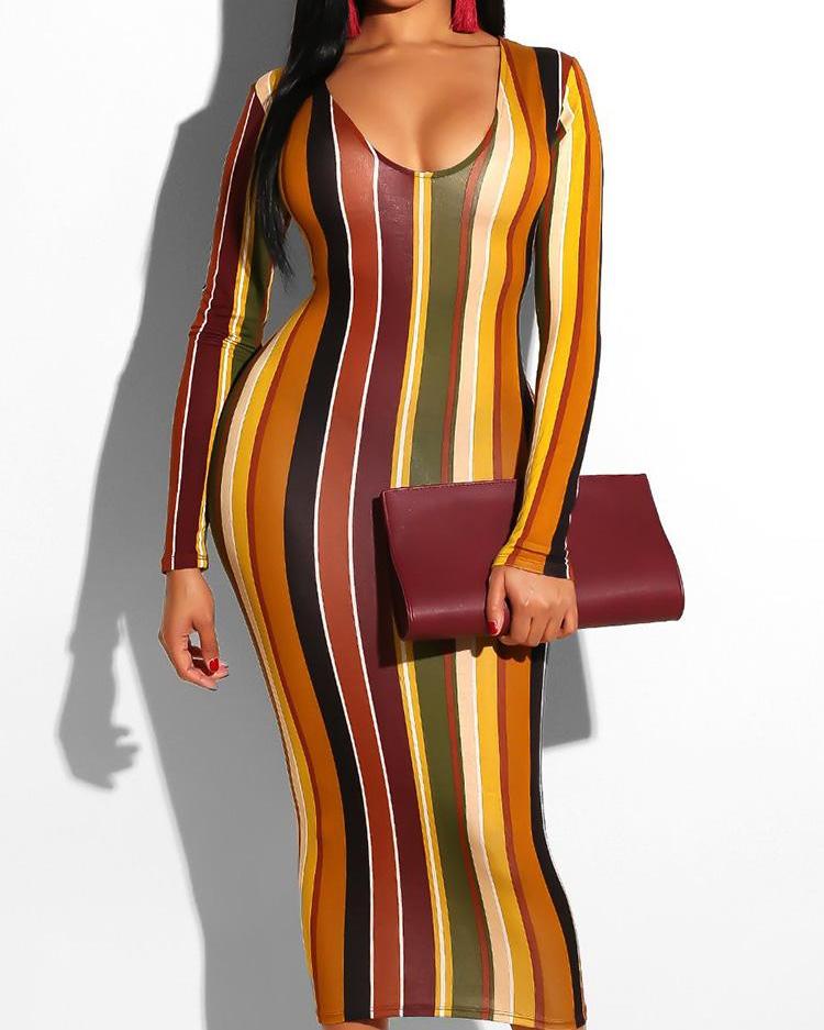 

Colorful Striped Long Sleeve Dress, Multicolor
