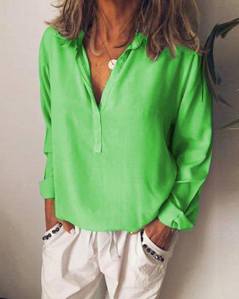 

Solid V Neck Loose Blouse