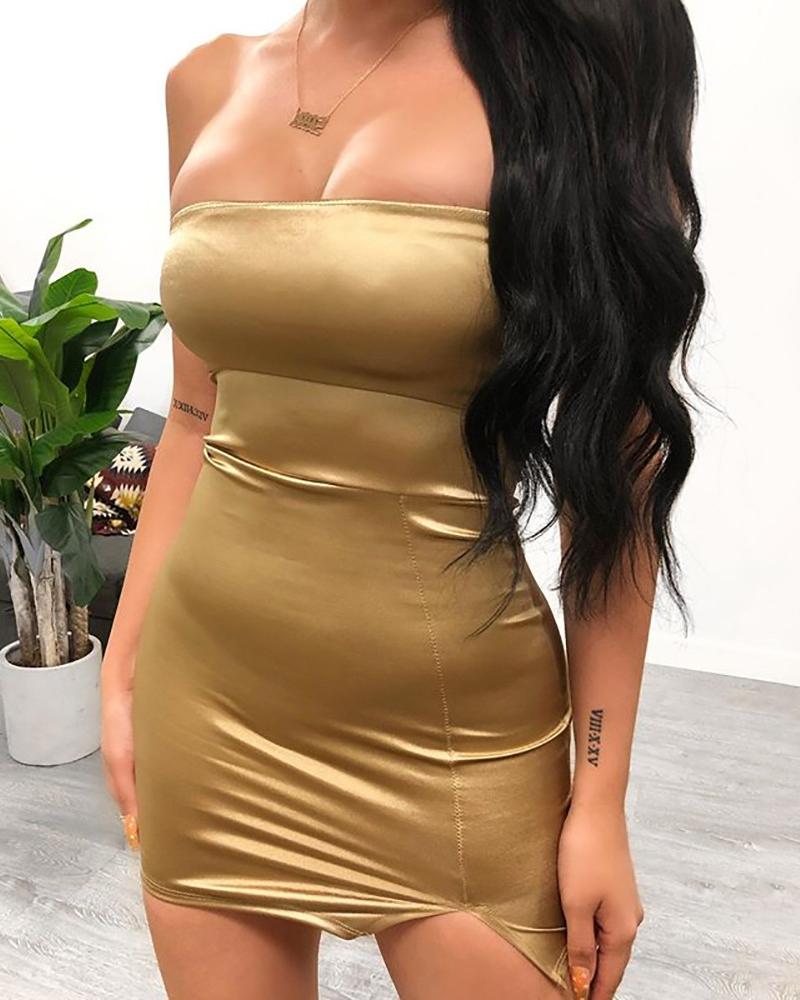 

Tube Solid Satin Bodycon Dress, Yellow