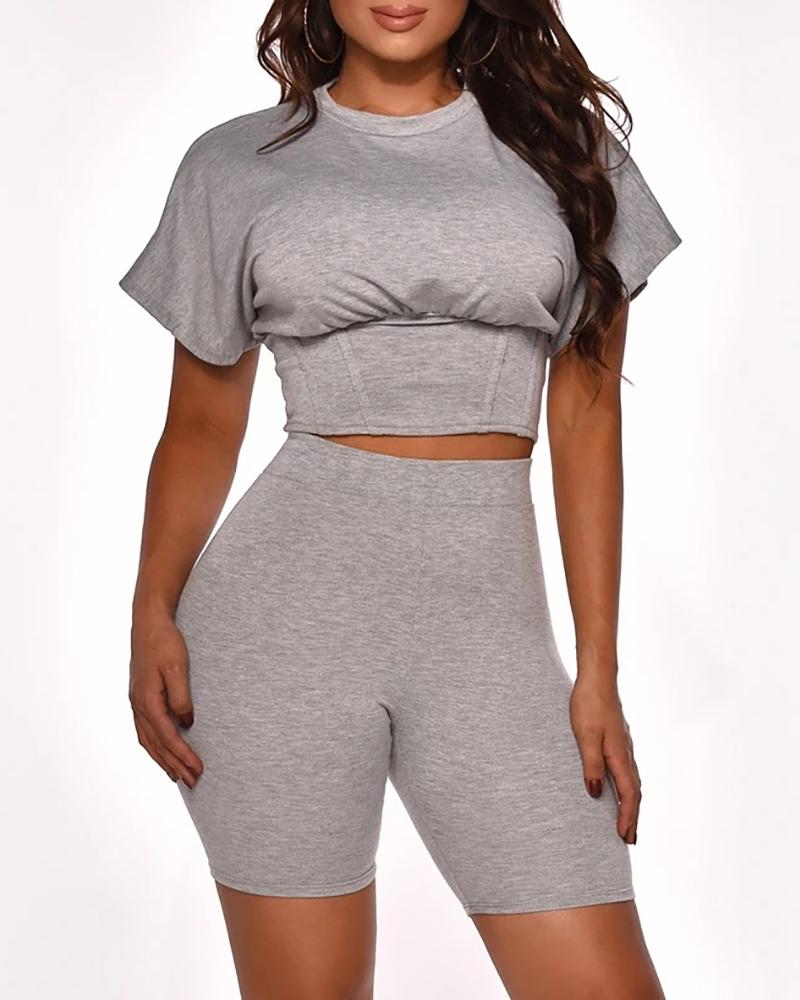 

Solid Short Sleeve Top & Shorts Set, Gray