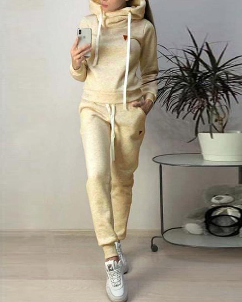 

Solid Hooded Faux Fleece Tracksuit, Yellow