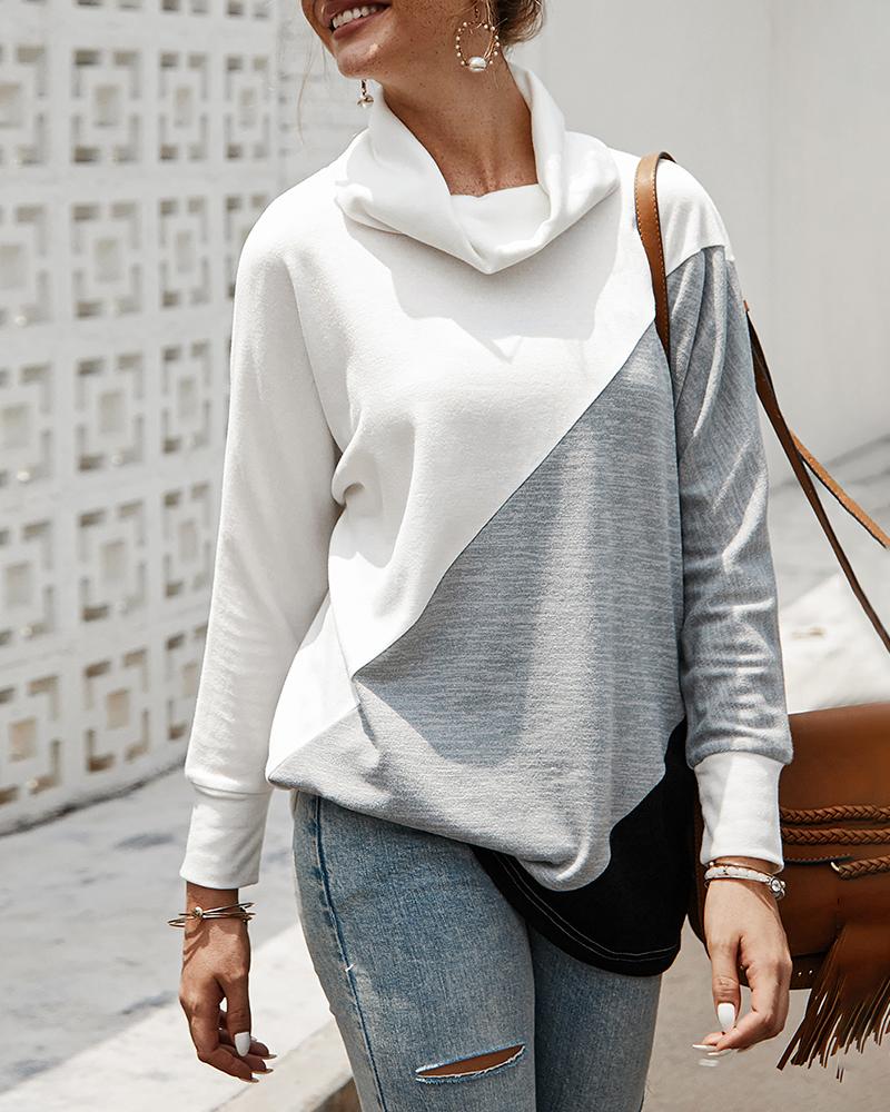 

Colorblock Long Sleeve Casual Blouse, White