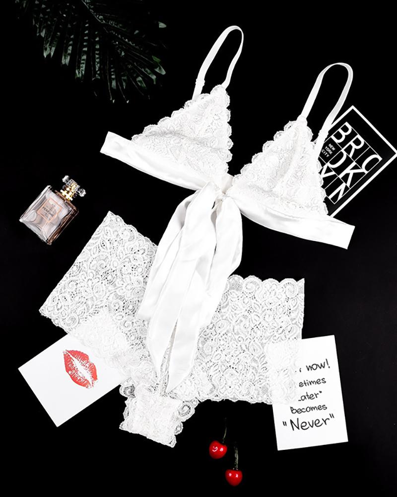 

Crochet Lace Ribbon Lingerie Set, White
