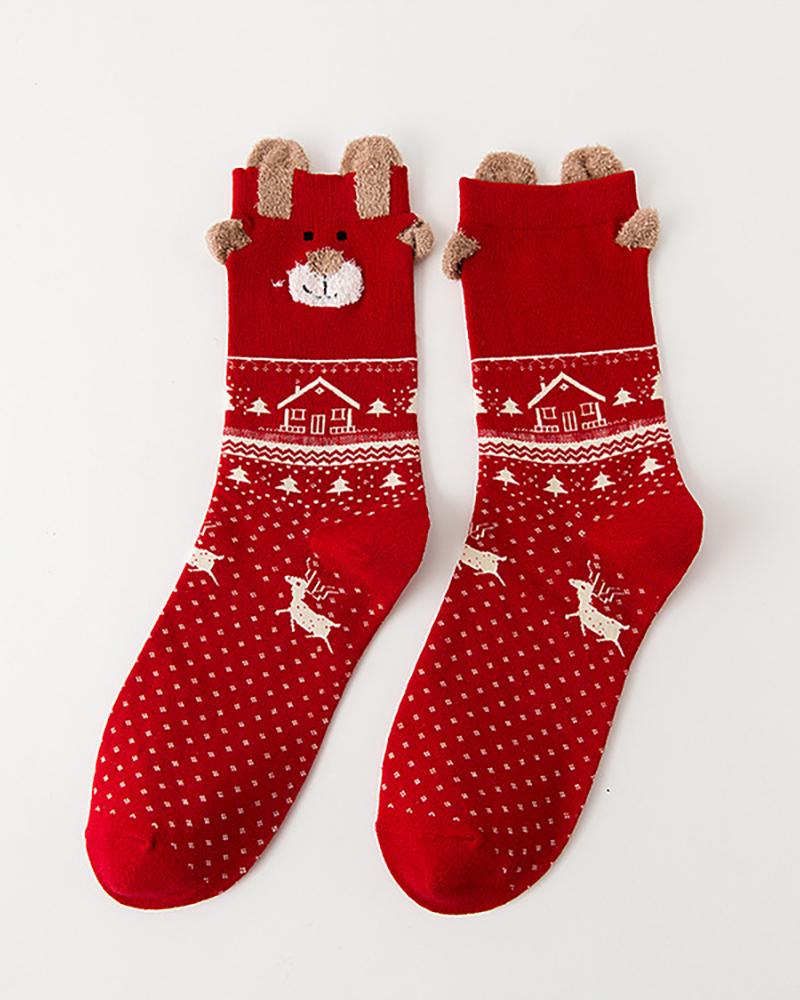 

1Pairs Christmas Aniaml Pattern Fluffy Trim Socks, Style3