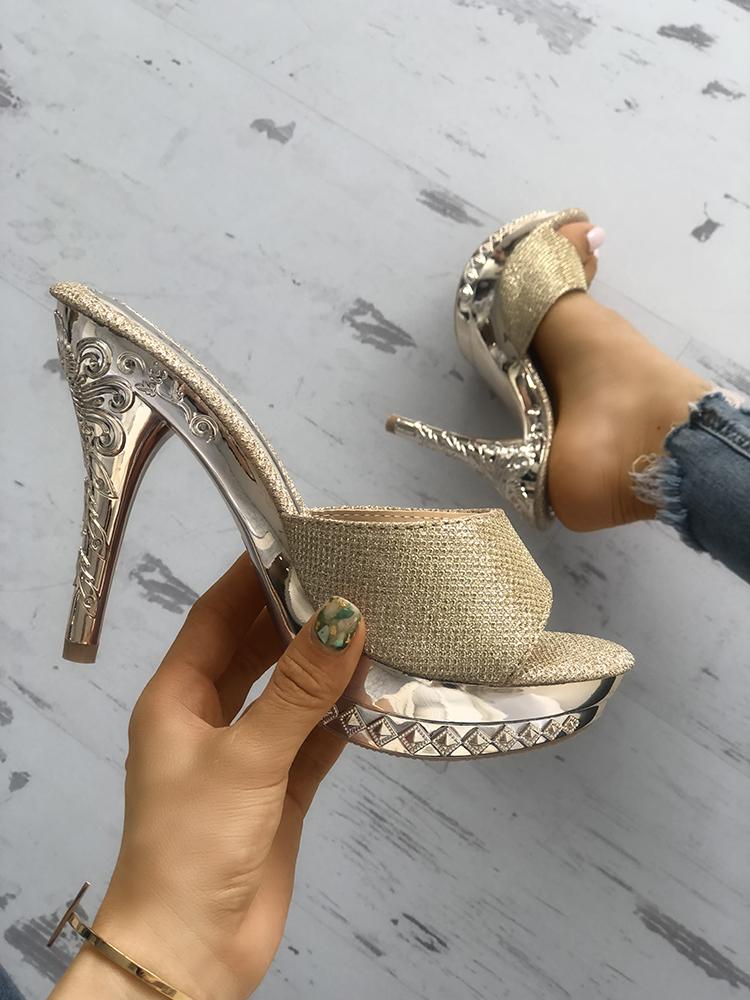 

Sparkle Single Strap Platform Thin Heeled Sandals