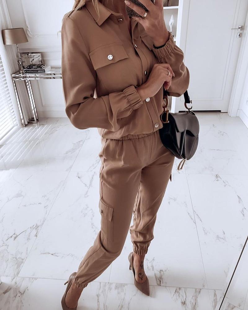 

Solid Buttoned Cargo Shirt & Pocket Pant Sets