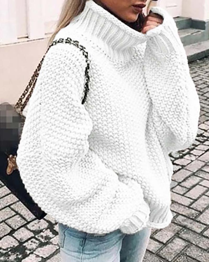 

Solid Batwing Sleeve Casual Sweater, White