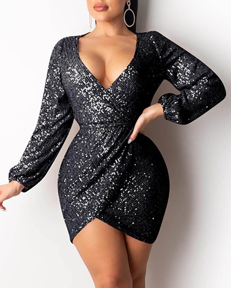 

Open Back Sequin Bodycon Dress, Black