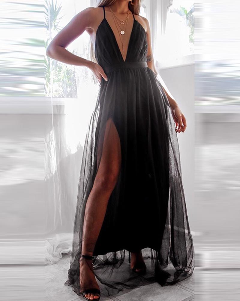 

Deep V Mesh Maxi Dress