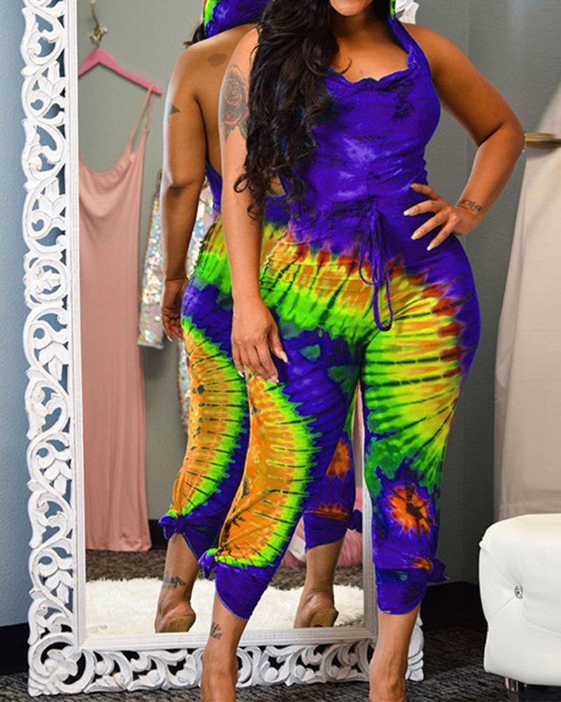 

Print Sleeveless Jumpsuit, Purple