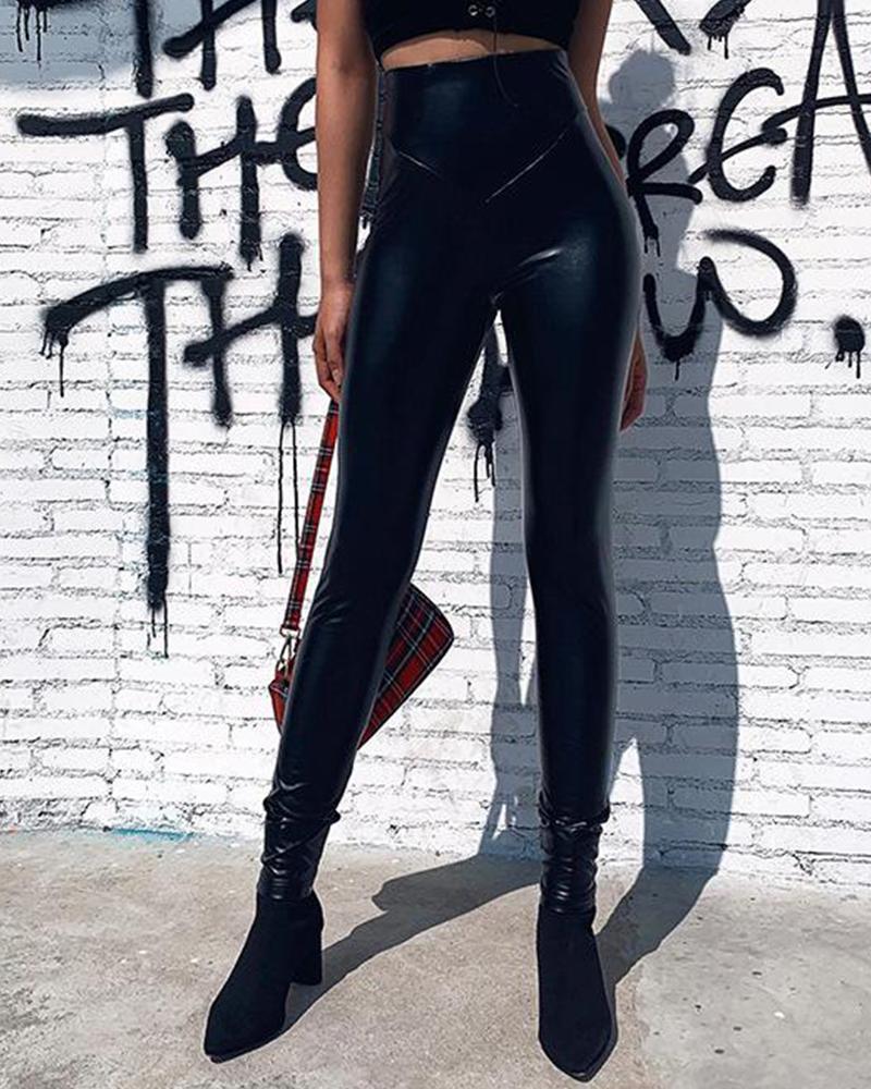 

High Waist Skinny PU Pants, Black