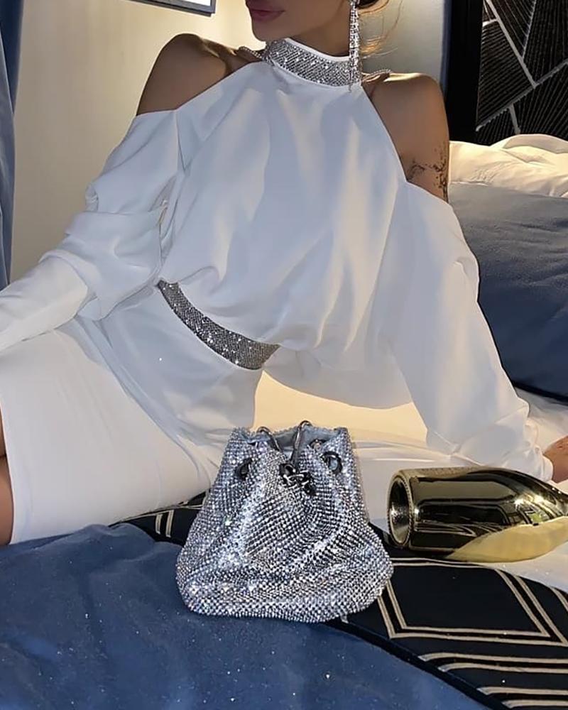 

Cold Shoulder Backless Party Dress, White