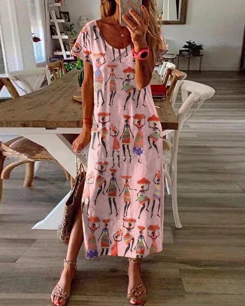 

African Ethnic Print Maxi Dress, Pink