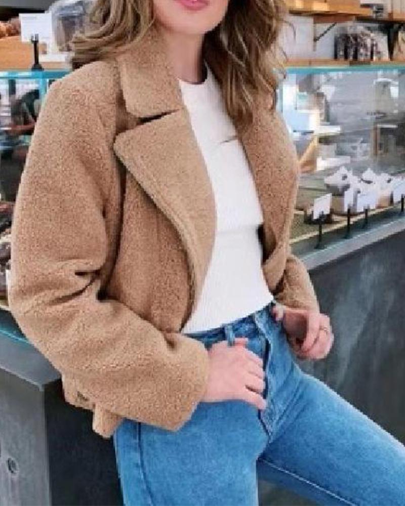 

Faux Sherpa Open Front Jacket, Khaki