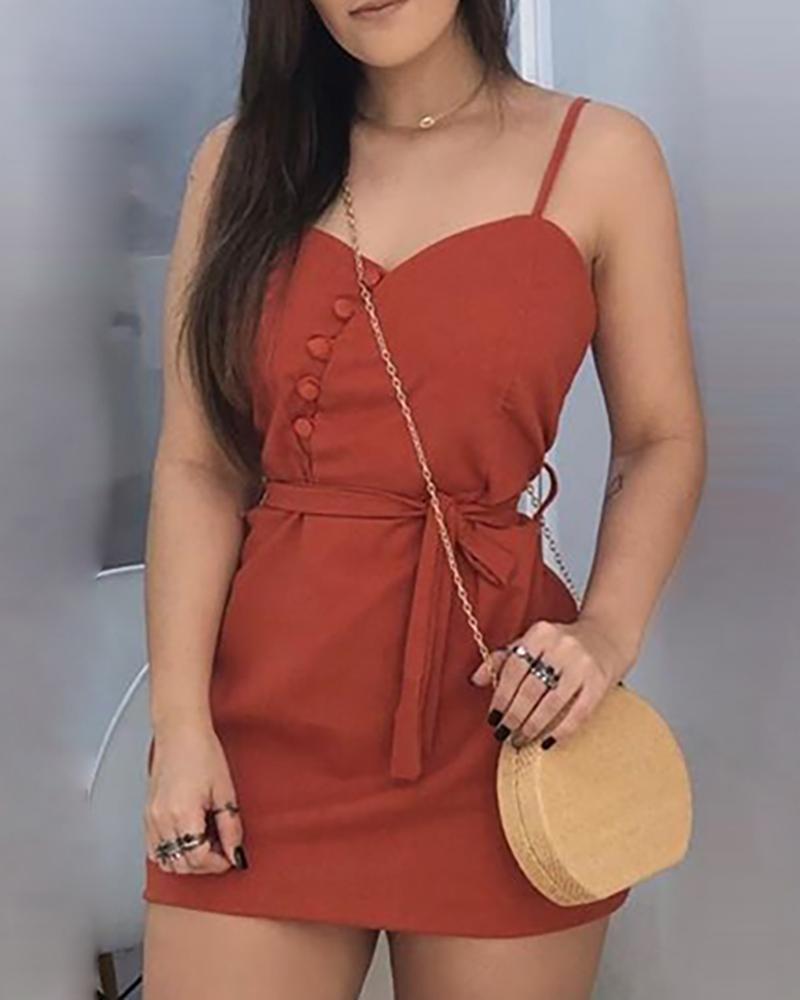 

Solid Spaghetti Strap Casual Dress, Orange