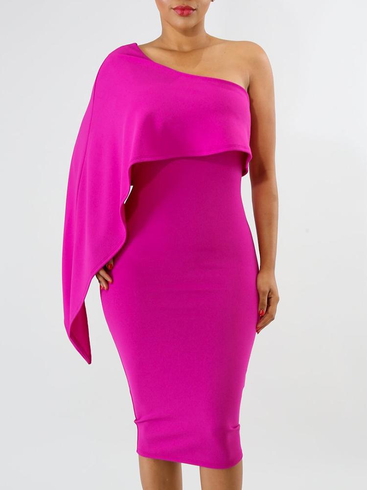 

One Shoulder Ruffles Design Bodycon Dress, Pink