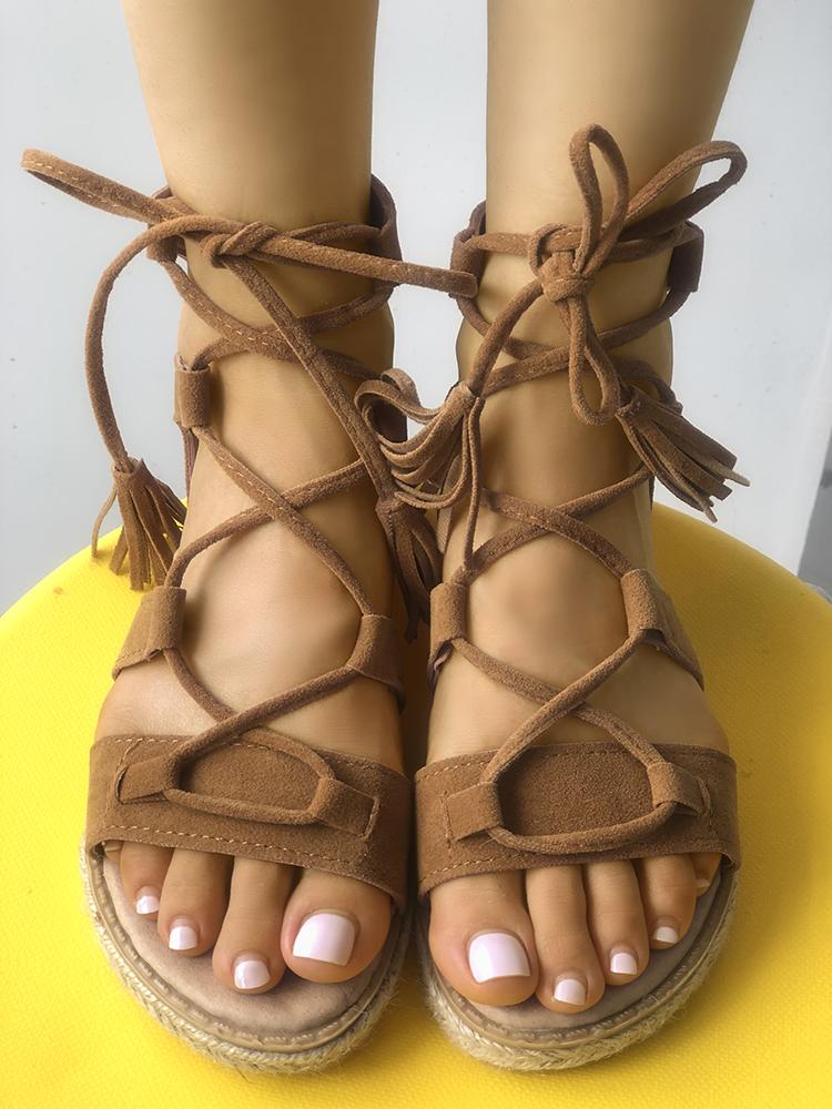 

Lace-up Peep Toe Gladiator Sandals, Brown