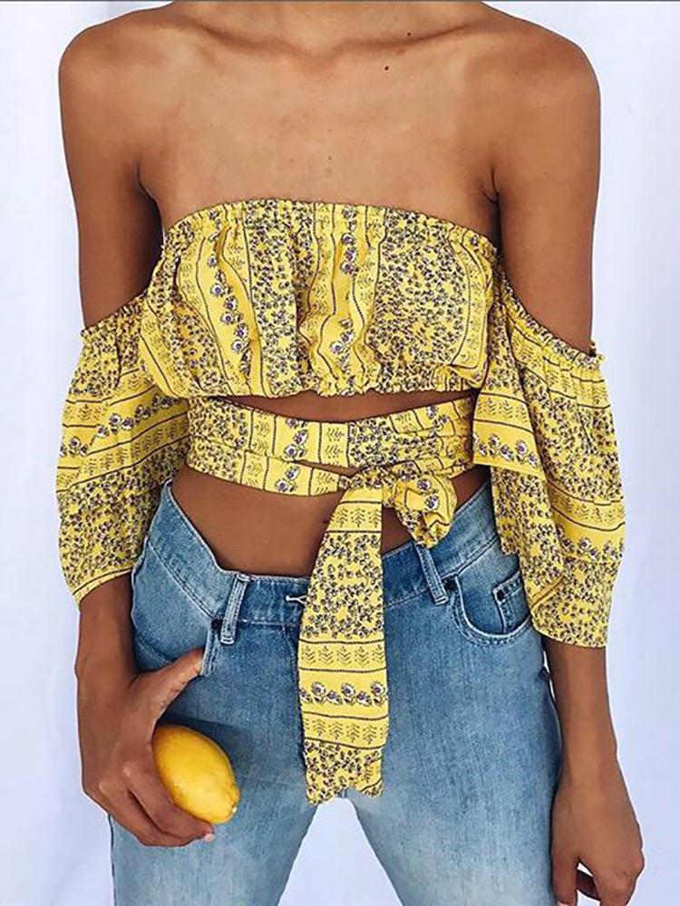 

Sexy Off Shoulder Bohemian Style Tied Top