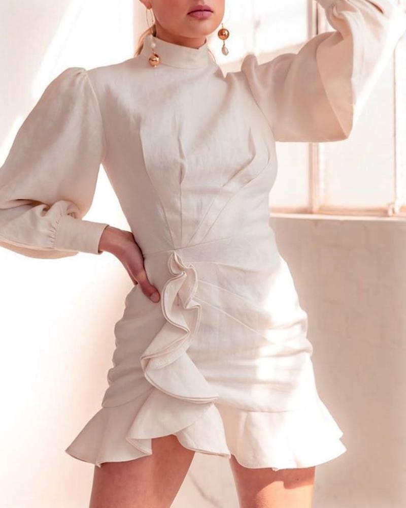 

Solid Lantern Sleeve Ruffles Design Dress