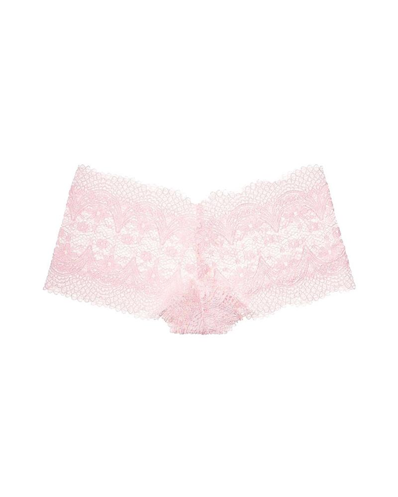 

Scallop Trim Eyelash Floral Lace Panty, Pink