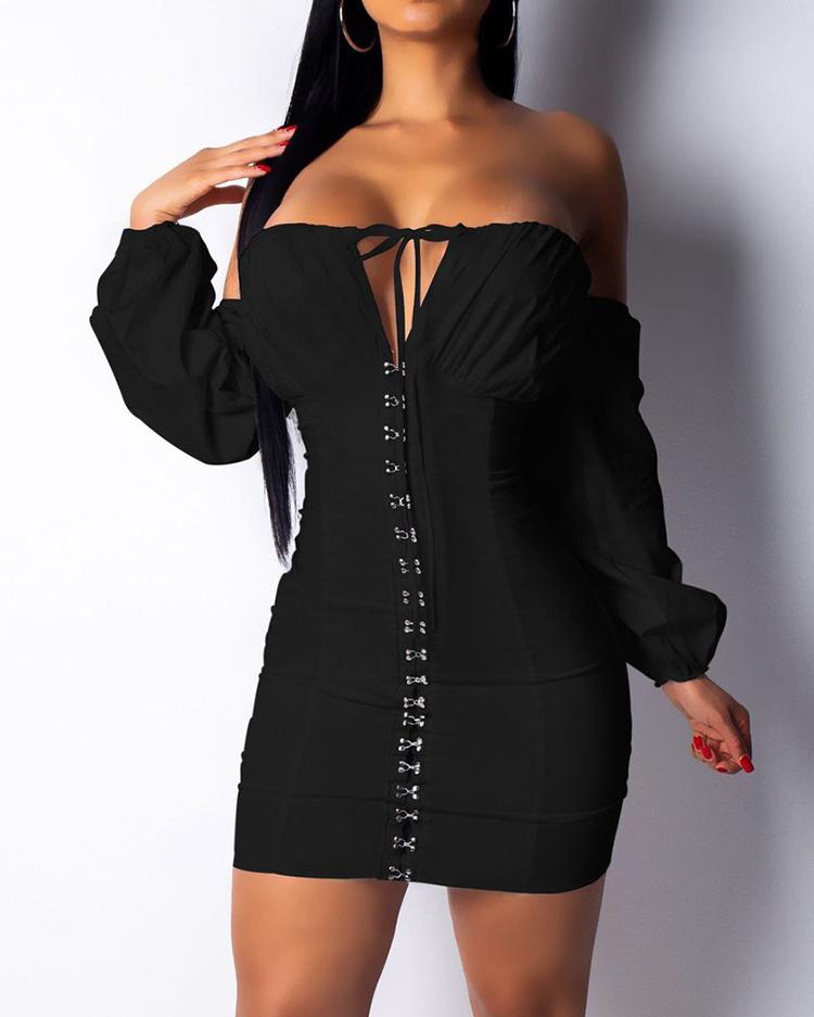 

Hook And Eye Off Shoulder Bodycon Dress, Black