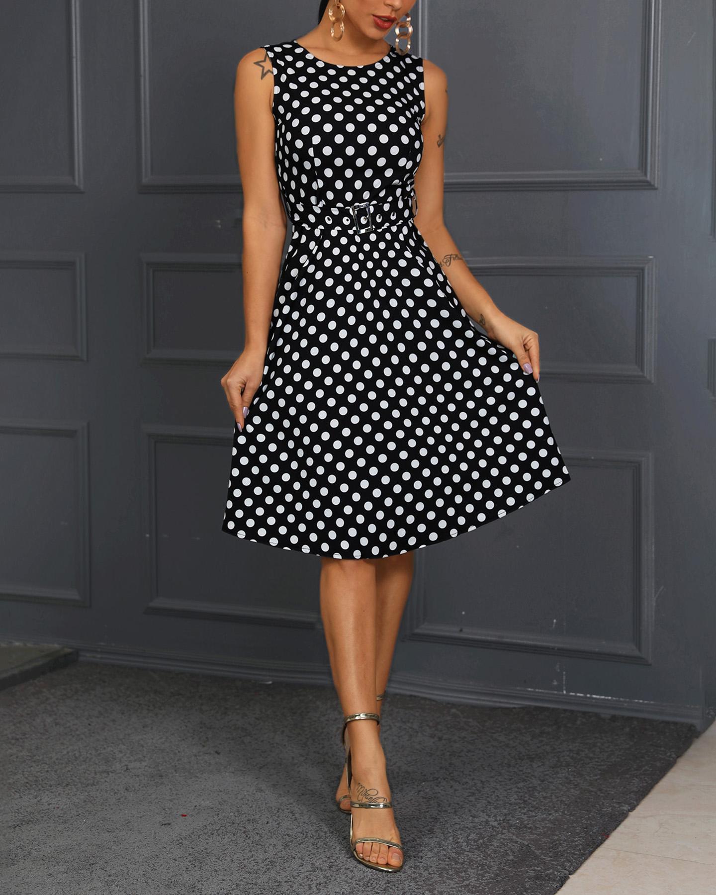 

Polka Dots Sleeveless Midi Dress