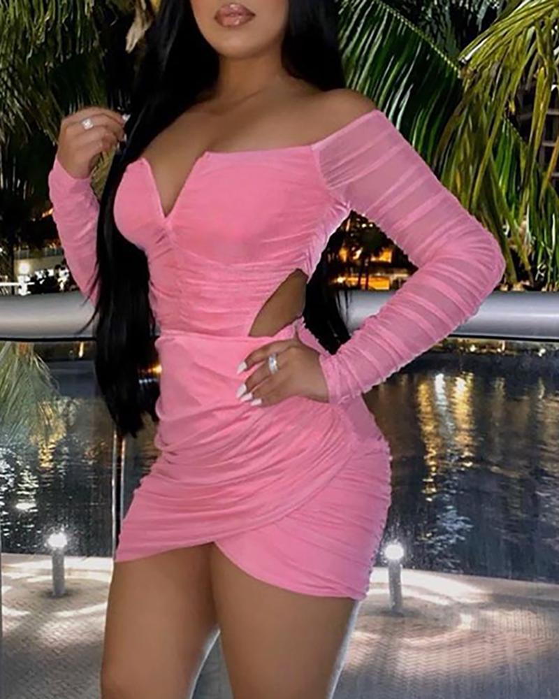 

Solid Off Shoulder Bodycon Ruched Dress, Pink