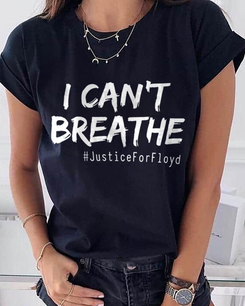 

Letter Print Short Sleeve Casual T-shirt, Black