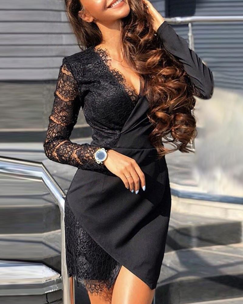 

Mesh Eyelash Lace Irregular Mini Dress, Black
