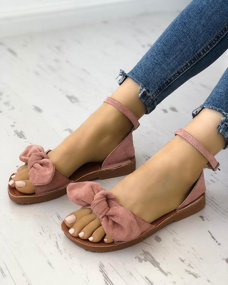 

Solid Denim Bow Decorate Sandals, Pink