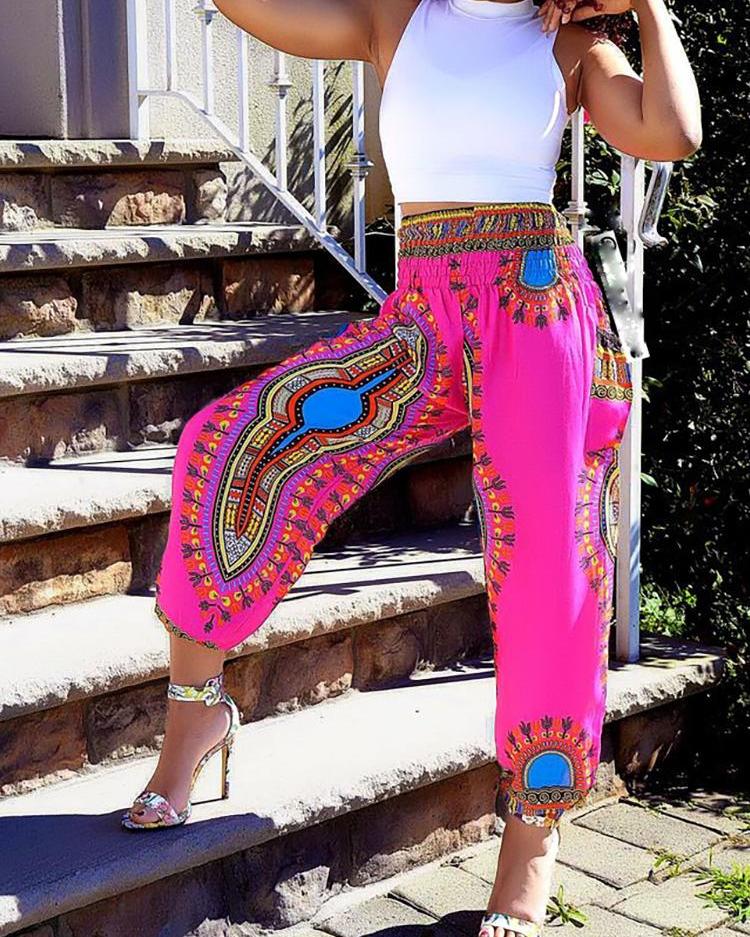 

Ethnic Print Boho Style Leisure Pants