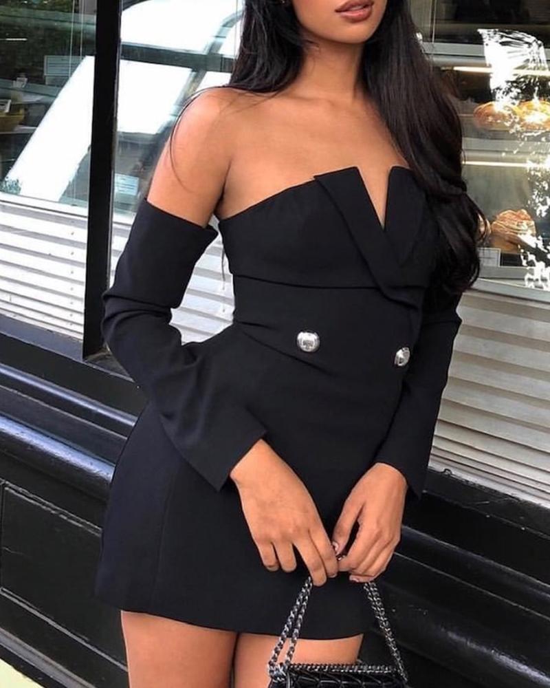 

Tube Design Buttoned Mini Dress, Black