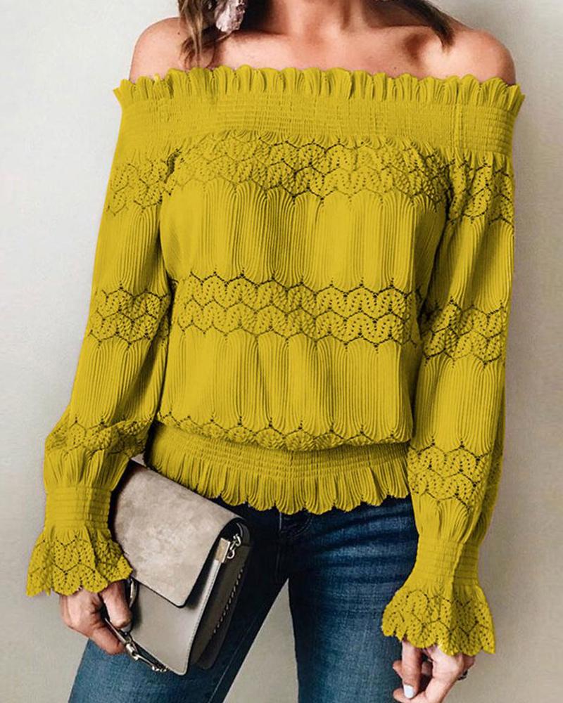 

Off Shoulder Lace Trim Casual Top, Yellow