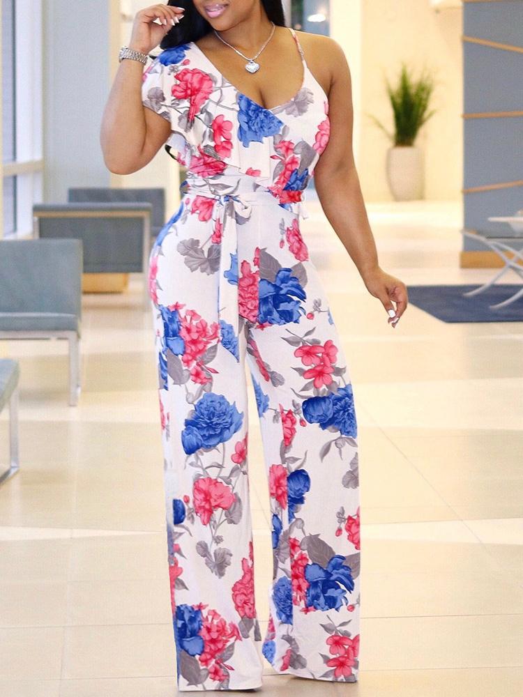 

Floral Single Strap Ruffle Wide Leg Jumpsuit