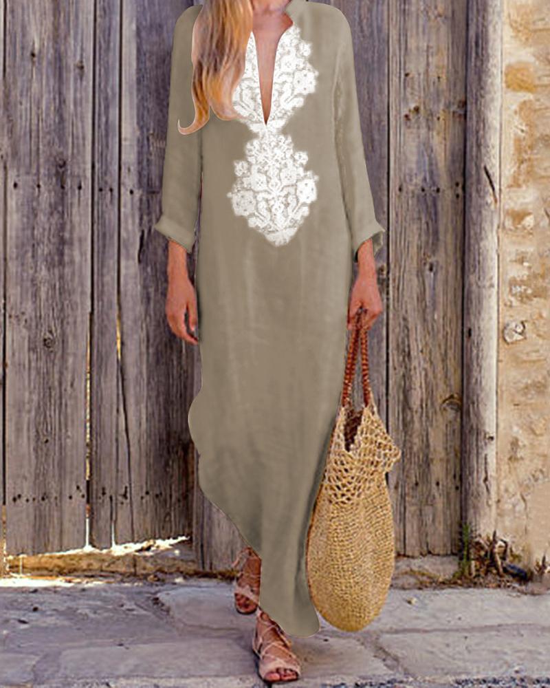 

Boho Style Casual Loose Maxi Dress, Khaki