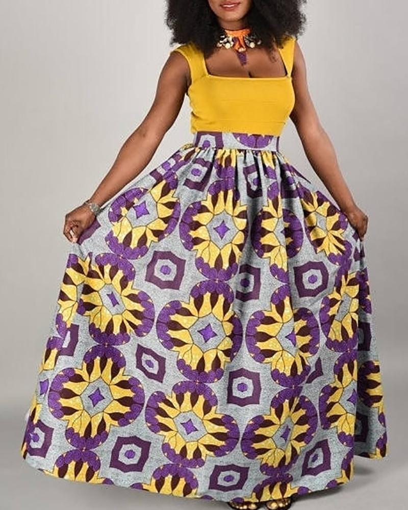 

Floral Print Tight Waist Maxi Skirt, Purple