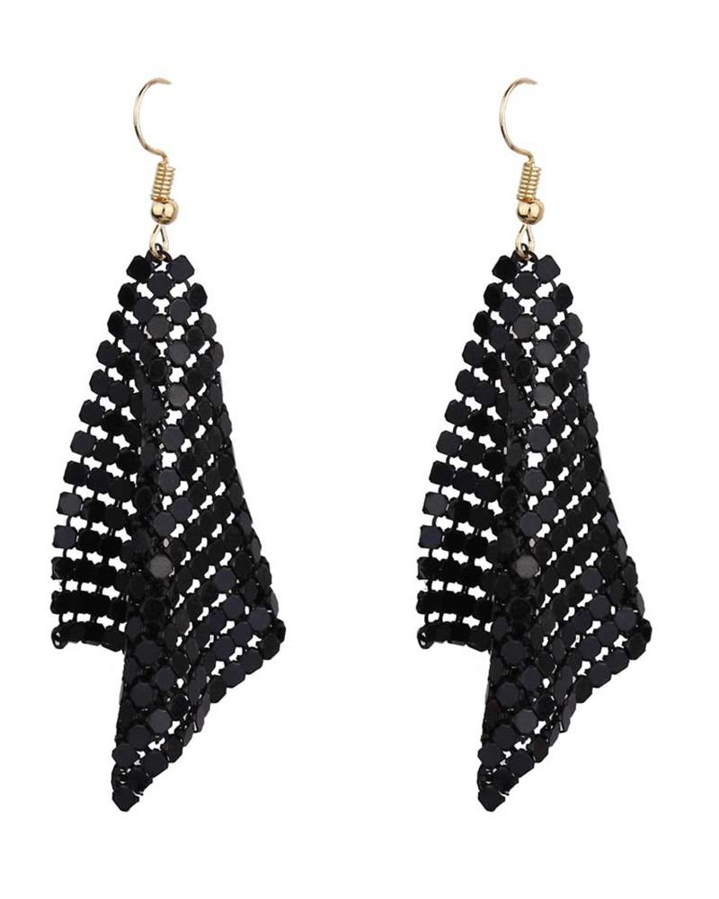 

Geometry Pattern Studded Dangle Drop Earring, Black