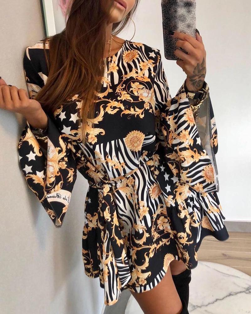 

Zebra Floral Print Bell Cuff Dress, Yellow