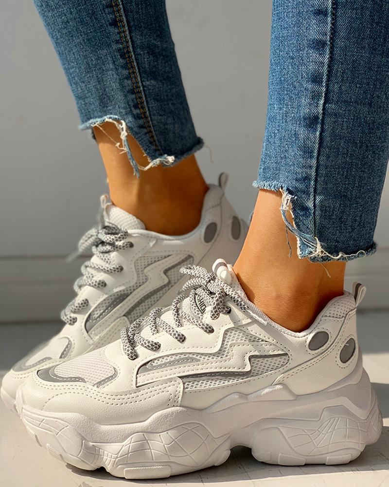 

Knitted Breathable Lace-Up Flat Sneakers, White
