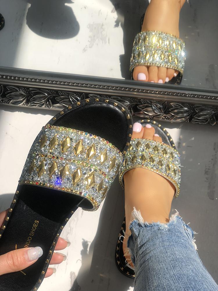 

Shiny Sequins Rivets Embellished Sandals, Silver