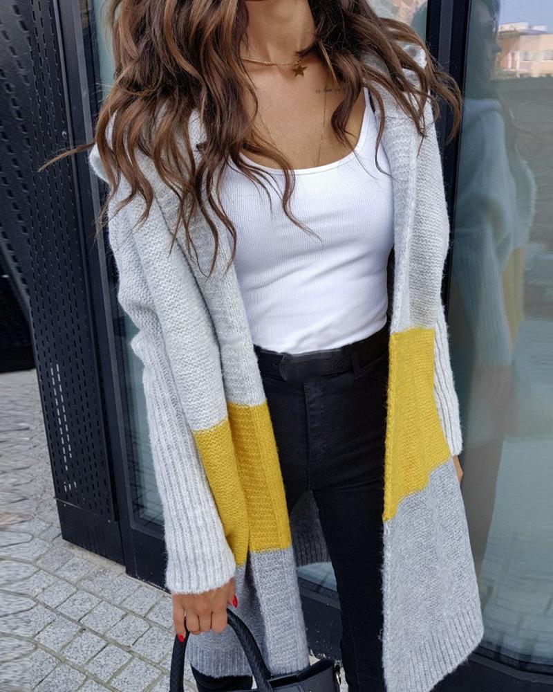 

Colorblock Long Sleeve Knit Cardigan, Yellow