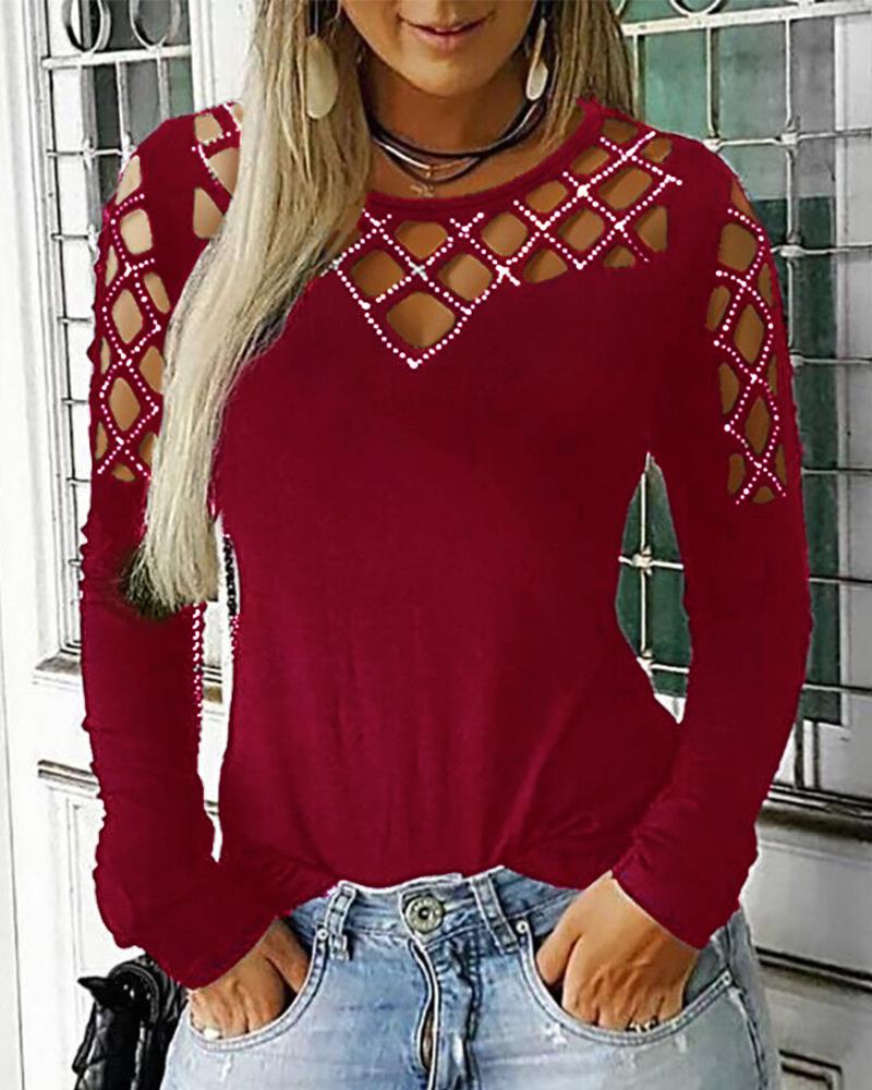 

Studded Hollow Out Long Sleeve Top
