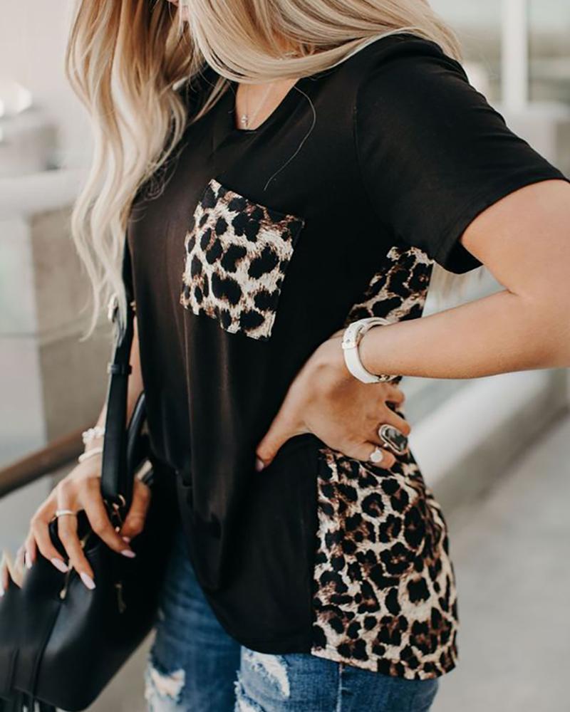 

Leopard Print Short Sleeve T-shirt, Black