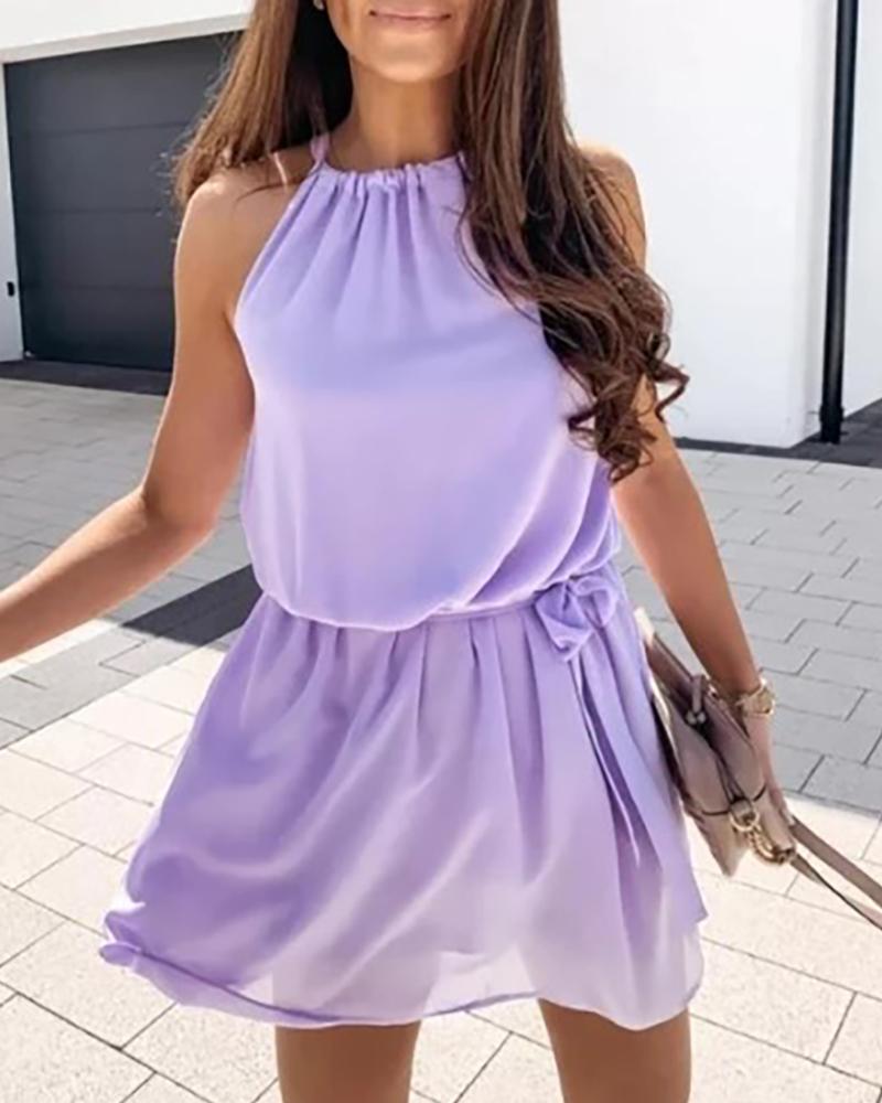 

Ruched Sleeveless Casual Dress, Purple