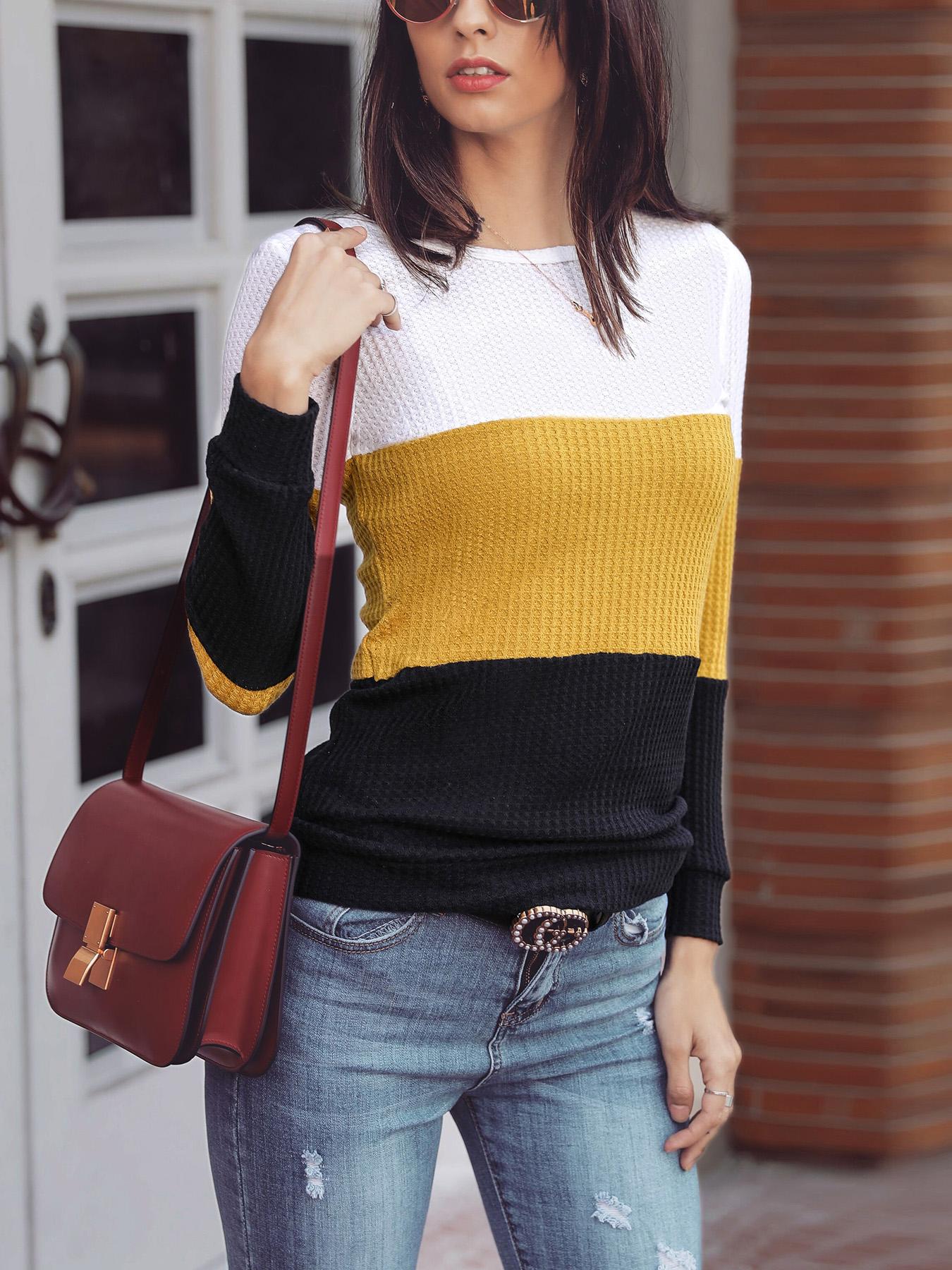 

Colorblock Long Sleeve Casual Sweater