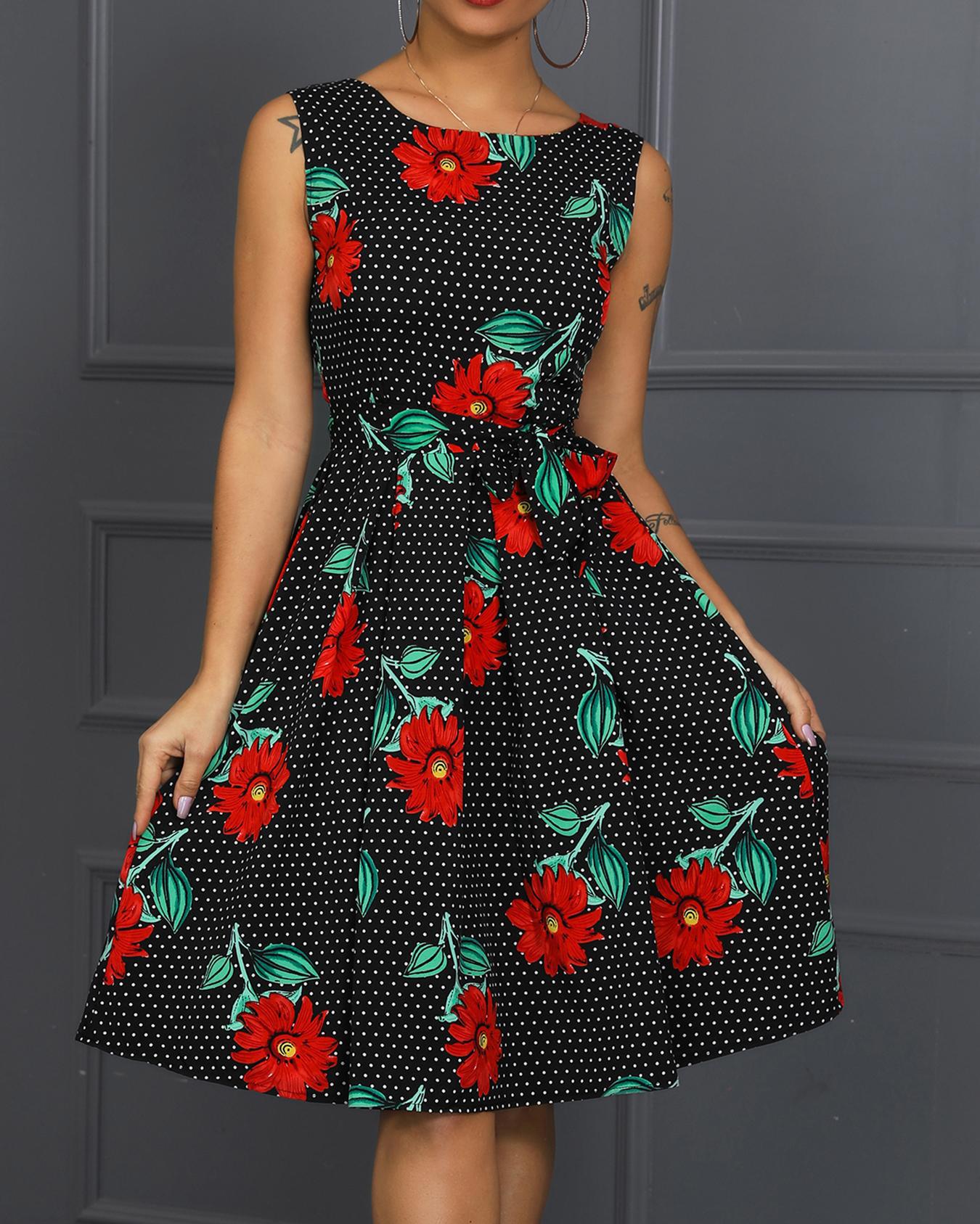 

Floral Print Sleeveless Ruched Dress