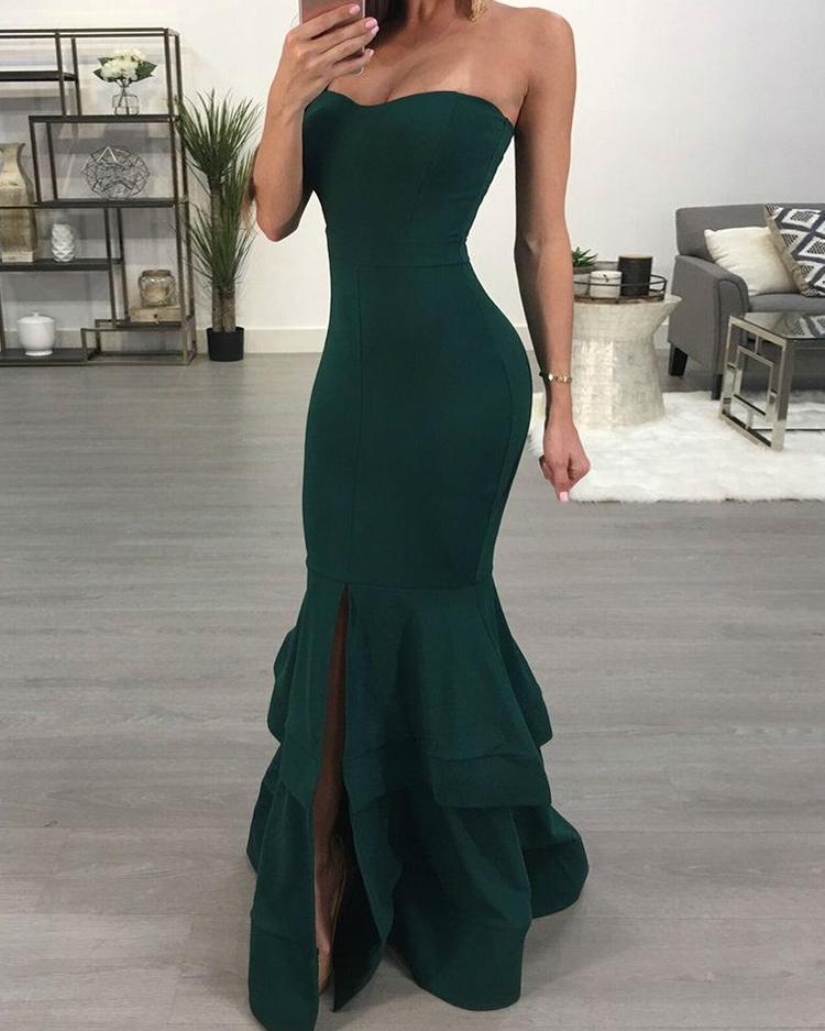 

Strapless Slit Mermaid Maxi Bodycon Dress, Green