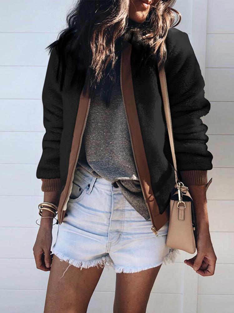 

Contrast Binding Fluffy Zipper Design Jacket