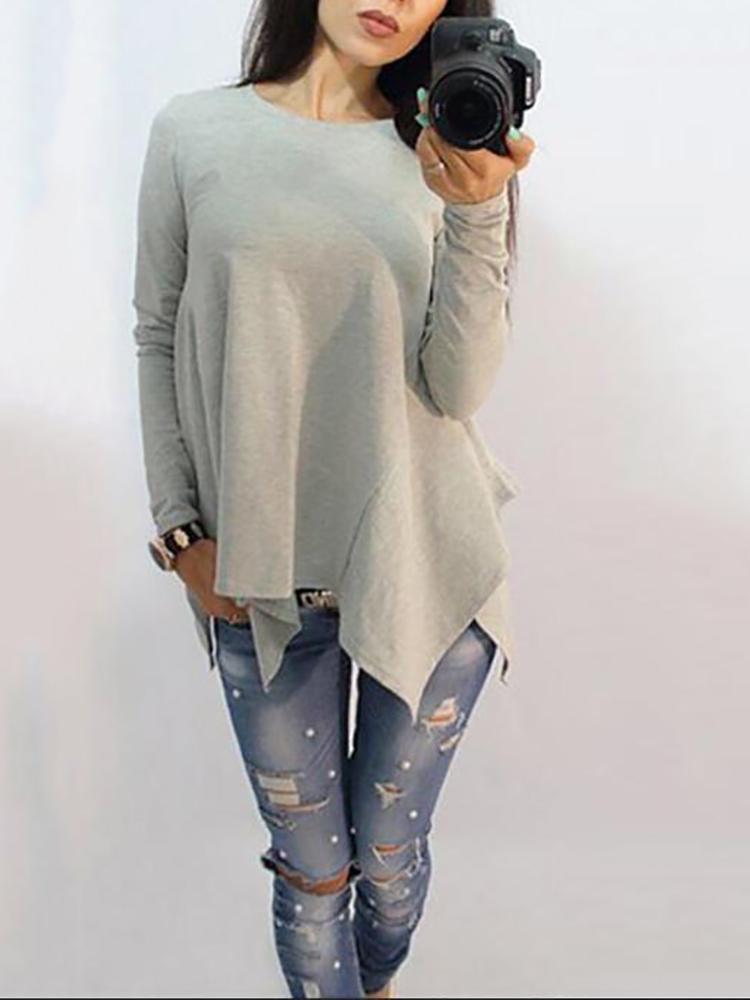 

Solid Irregular Hem T-Shirt, Gray;black