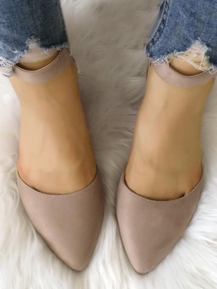 

Solid Suede Pointed Toe Buckled Chunky Heels